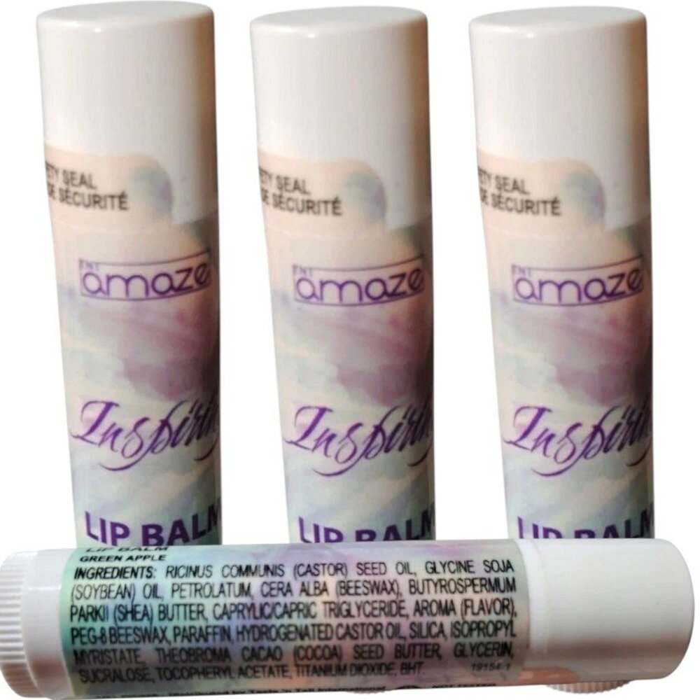 4× TNT Amaze Inspiring Lip Balm – Green Apple, 0.14 oz Each, Tamper-Proof Seals